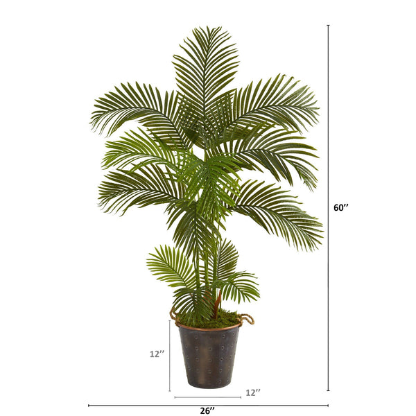 5' Areca Palm Artificial Tree in Decorative Metal Pail with Rope