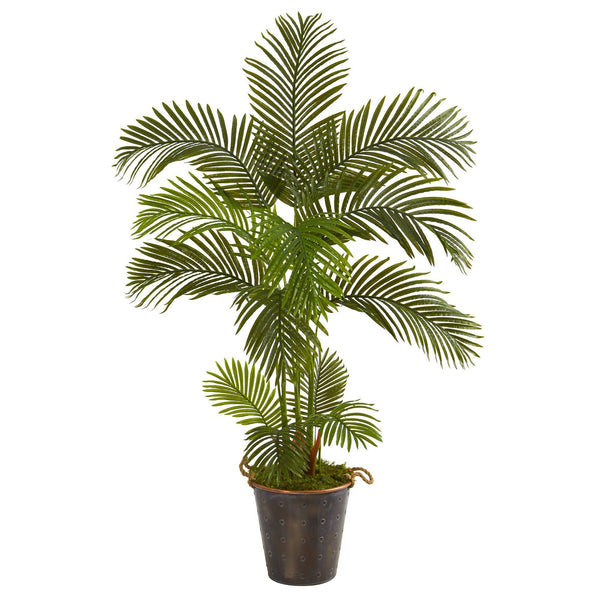 5' Areca Palm Artificial Tree in Decorative Metal Pail with Rope