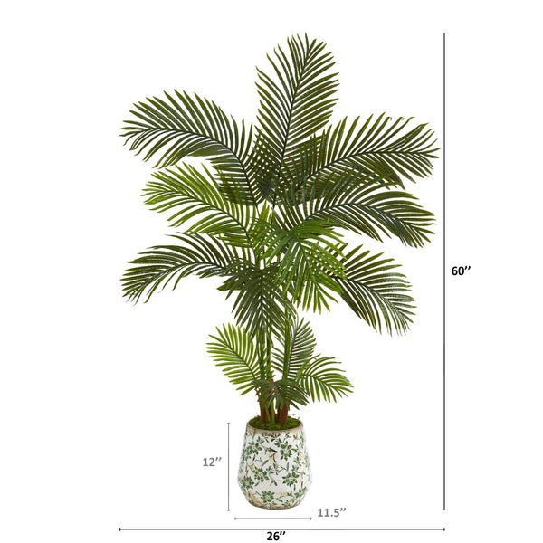 5’ Areca Palm Artificial Tree in Floral Print Planter
