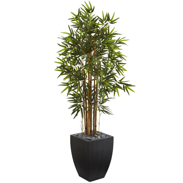 5' Bamboo Artificial Tree in Black Wash Planter