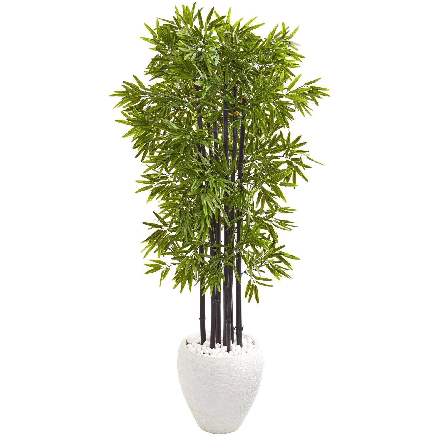 5’ Bamboo Artificial Tree with Black Trunks in White Planter (Indoor/Outdoo)