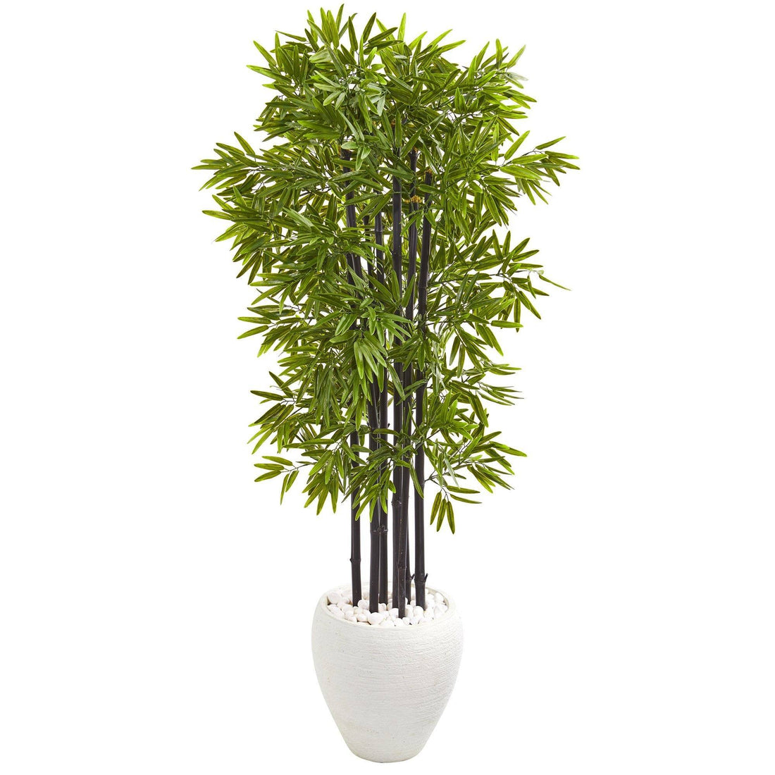 5’ Bamboo Artificial Tree with Black Trunks in White Planter UV