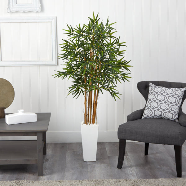 5’ Bamboo Tree in White Tower Planter