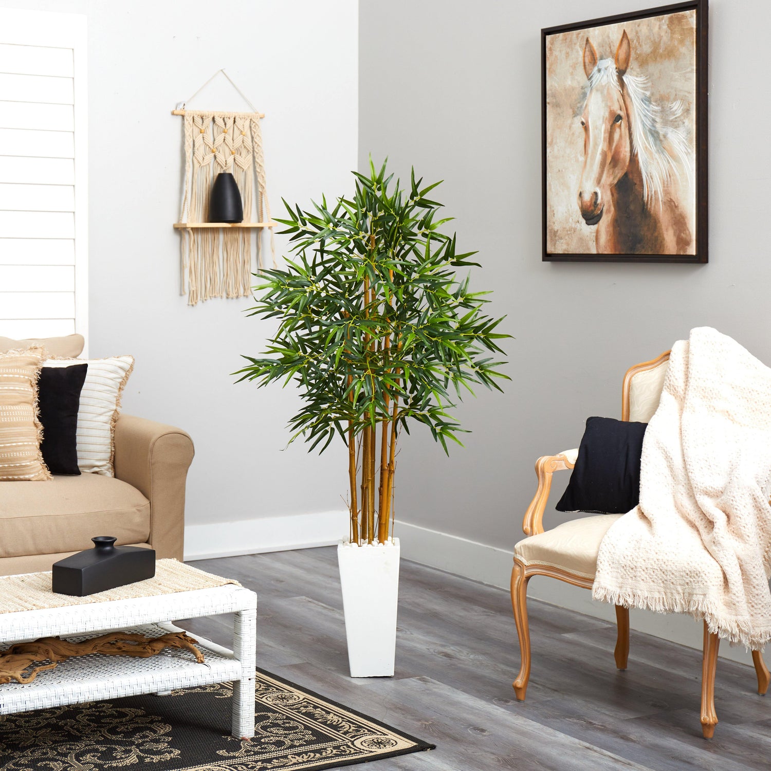 5’ Bamboo Tree in White Tower Planter