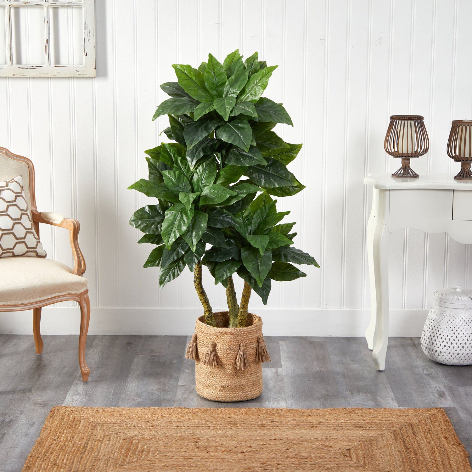 5’ Bird Nest Tree in Handmade Natural Jute Planter with Tassels UV Resistant (Indoor/Outdoor)