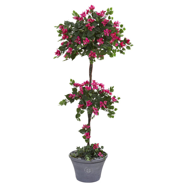 5’ Bougainvillea Artificial Topiary Tree in Gray Planter