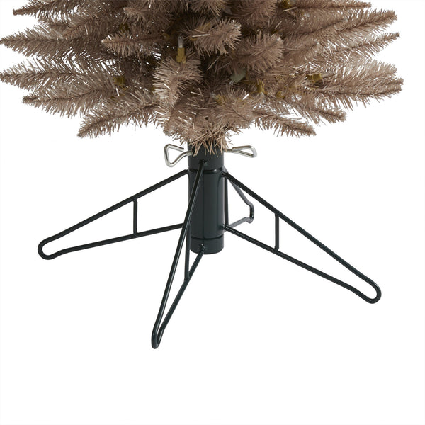 5’ Champagne Pencil Artificial Christmas Tree with 250 (multifunction) Clear LED Lights and 438 Bendable Branches