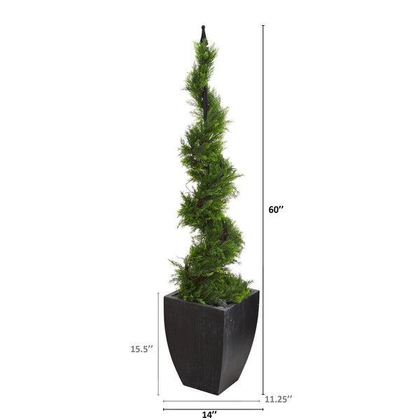 5’ Cypress Artificial Spiral Topiary Tree in Black Planter