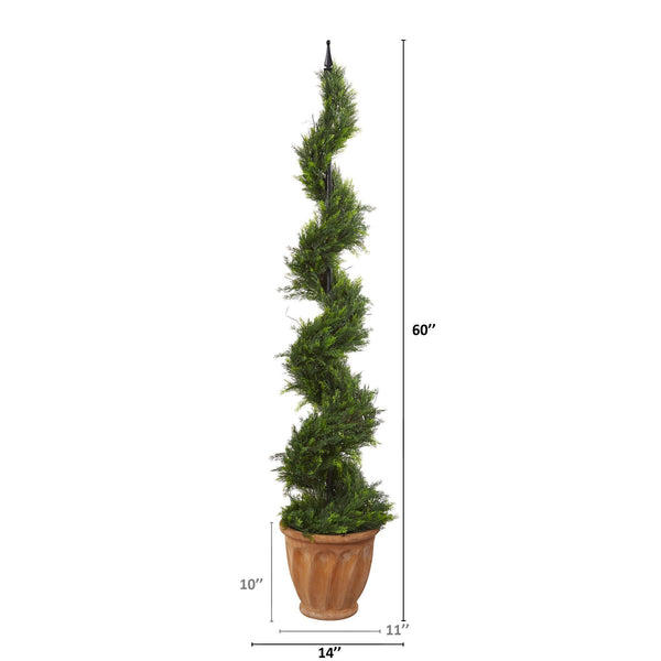 5’ Cypress Artificial Spiral Topiary Tree in Terra-Cotta Planter