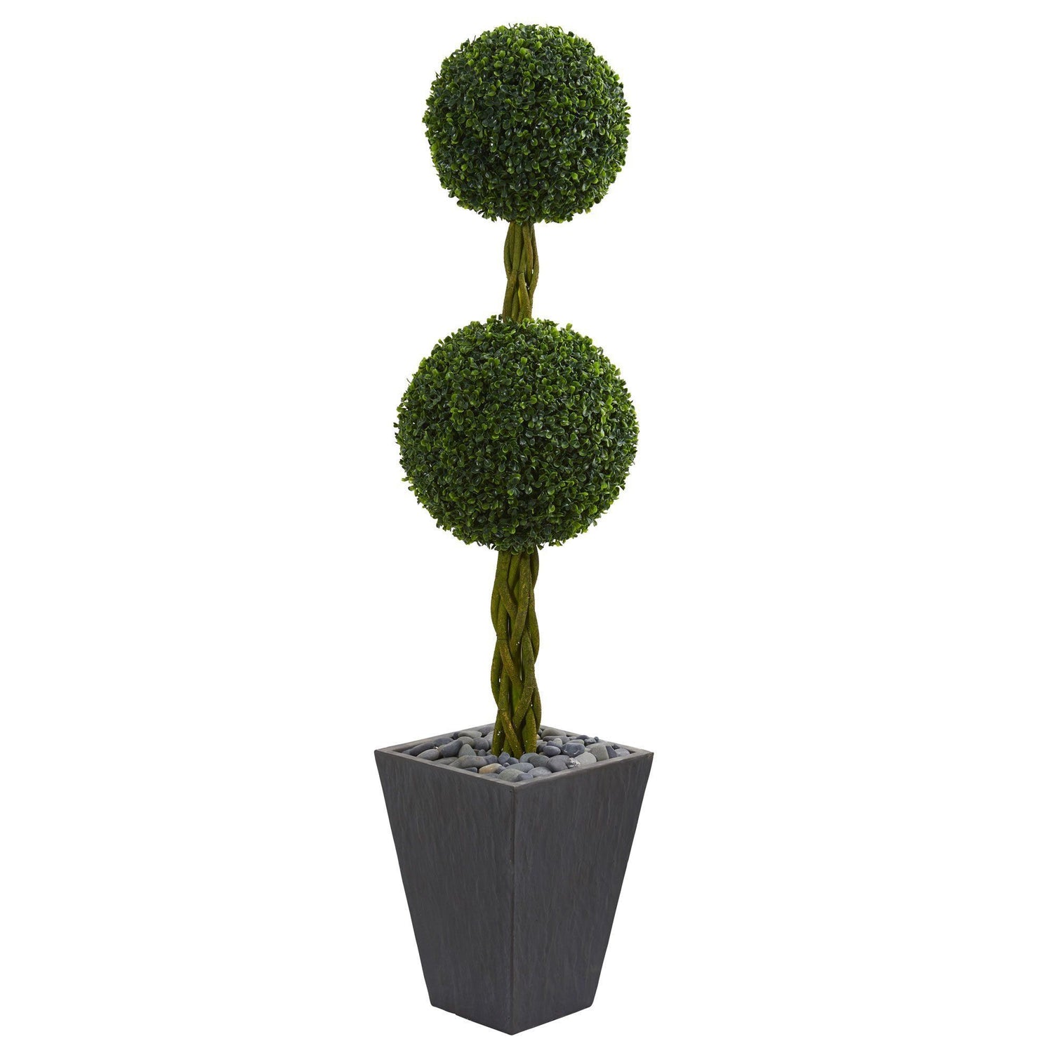 5’ Double Ball Boxwood Topiary Artificial Tree in Slate Planter(Indoor/Outdoor)