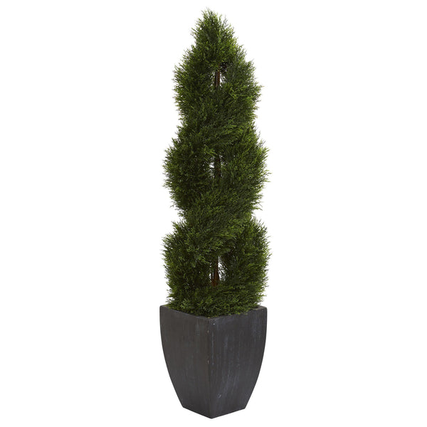 5’ Double Cypress Spiral Topiary Artificial Tree in Black Planter (Indoor/Outdoor)