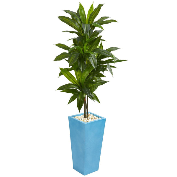 5’ Dracaena Artificial Plant in Turquoise Tower Vase