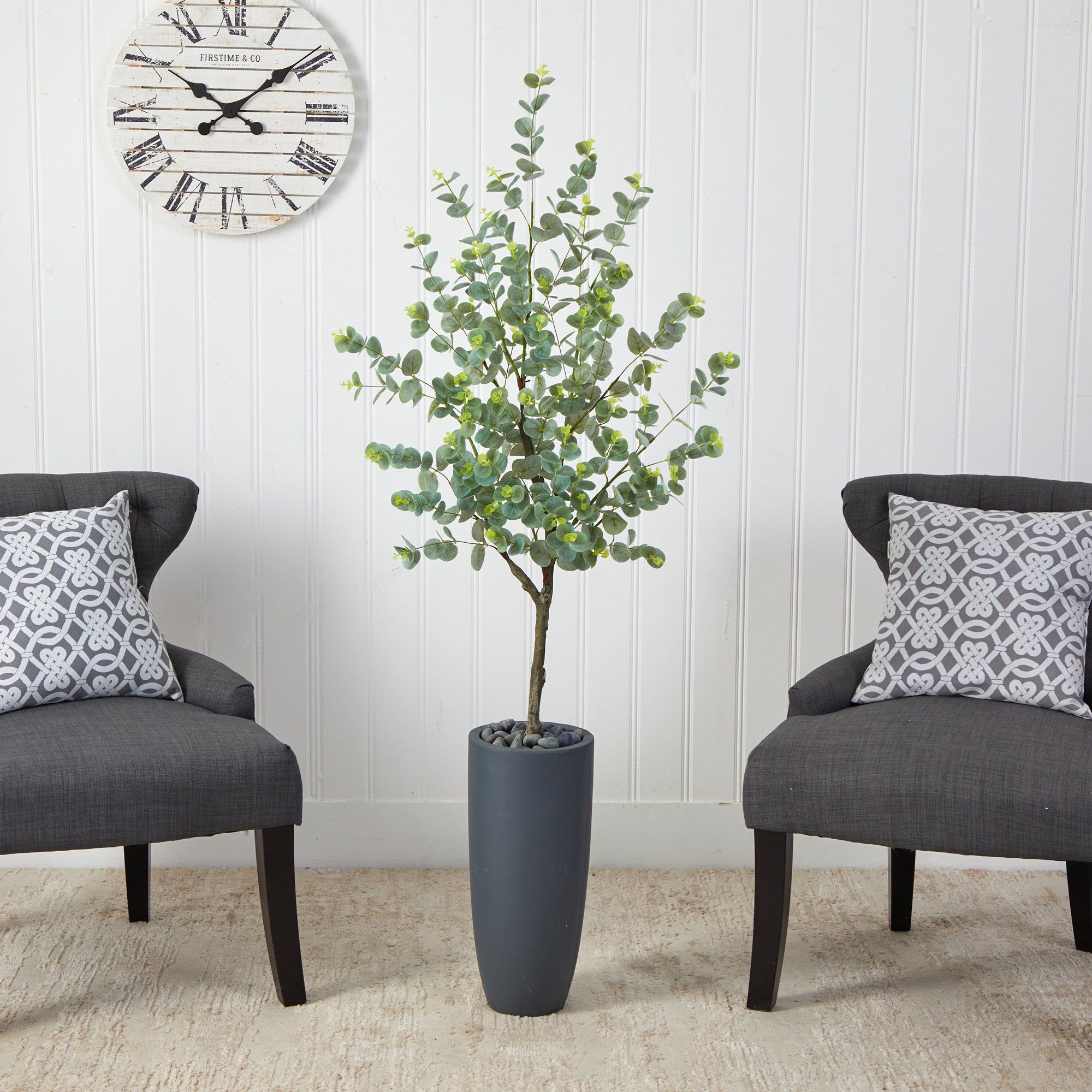 5’ Eucalyptus Artificial Tree in Gray Planter | Nearly Natural