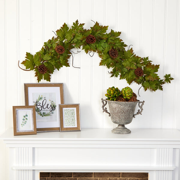 5' Fall Maple Leaf with Pine Cones Artificial Garland