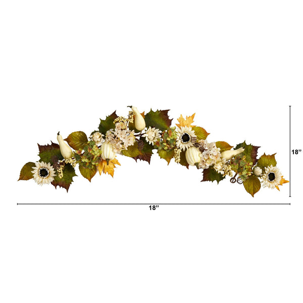 5’ Fall Sunflower, Hydrangea and White Pumpkin Artificial Autumn Garland