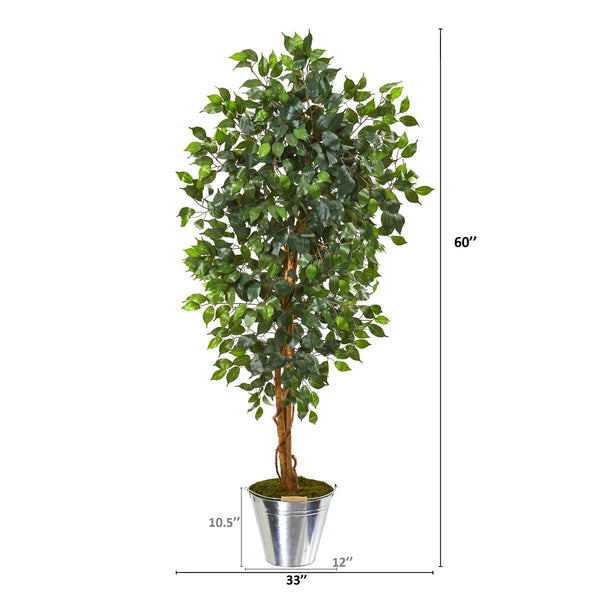 5’ Ficus Artificial Tree in Tin Bucket