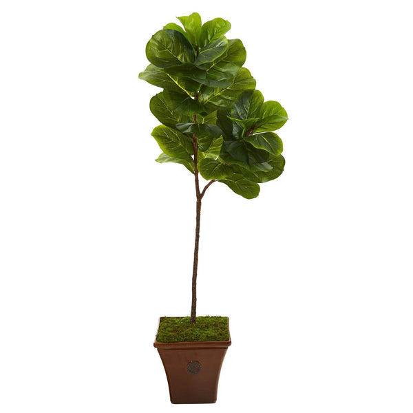 5’ Fiddle Leaf Artificial Tree in Brown Planter (Real Touch)