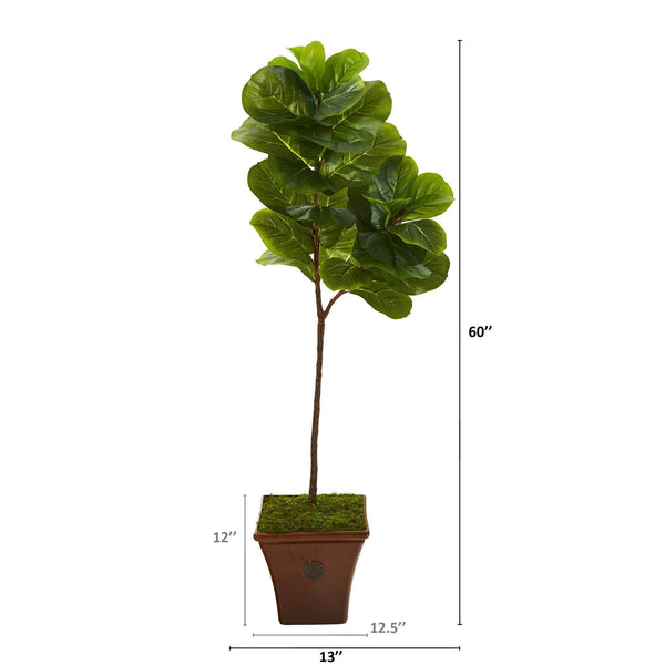 5’ Fiddle Leaf Artificial Tree in Brown Planter (Real Touch)