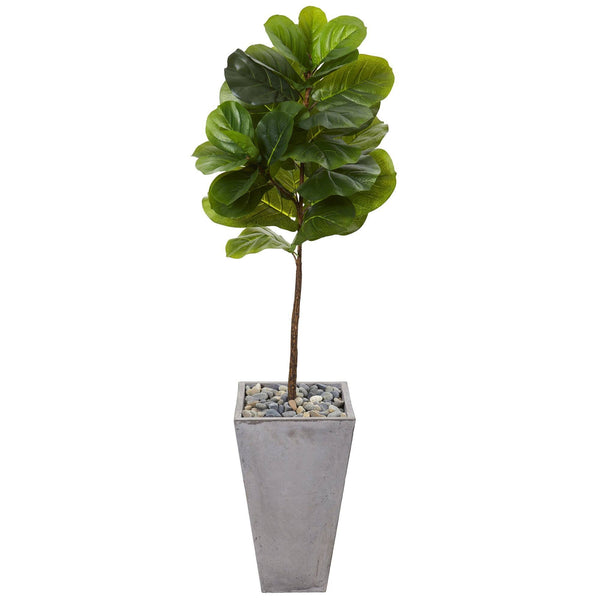 5’ Fiddle Leaf Artificial Tree in Cement Planter (Real Touch)