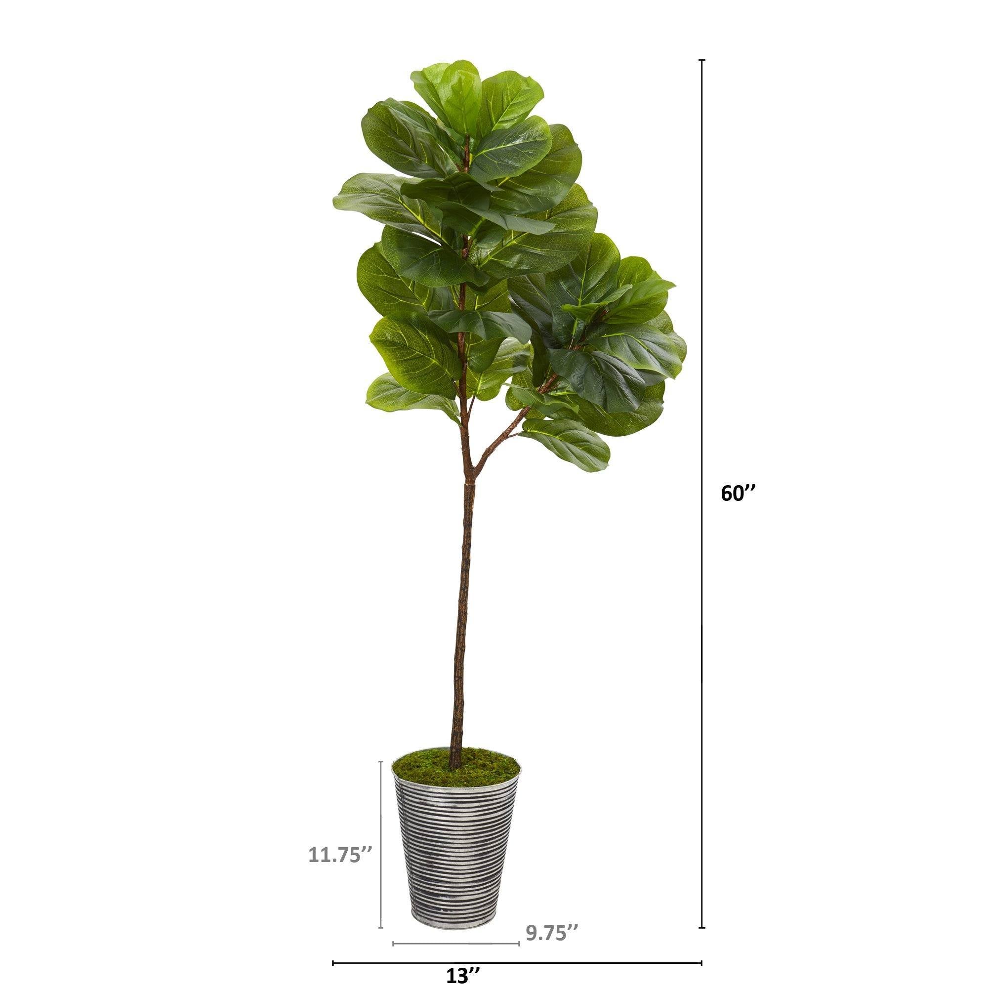 5’ Fiddle Leaf Artificial Tree in Decorative Tin Planter | Nearly Natural