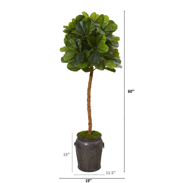 5’ Fiddle Leaf Artificial Tree in Metal Planter (Real Touch)
