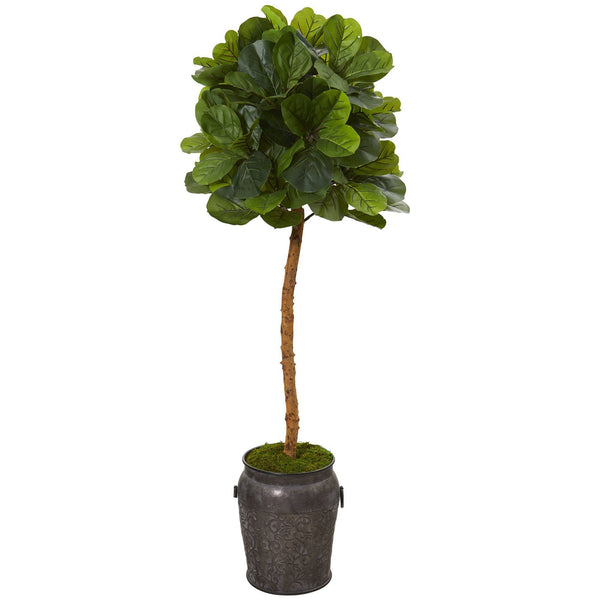 5’ Fiddle Leaf Artificial Tree in Metal Planter (Real Touch)