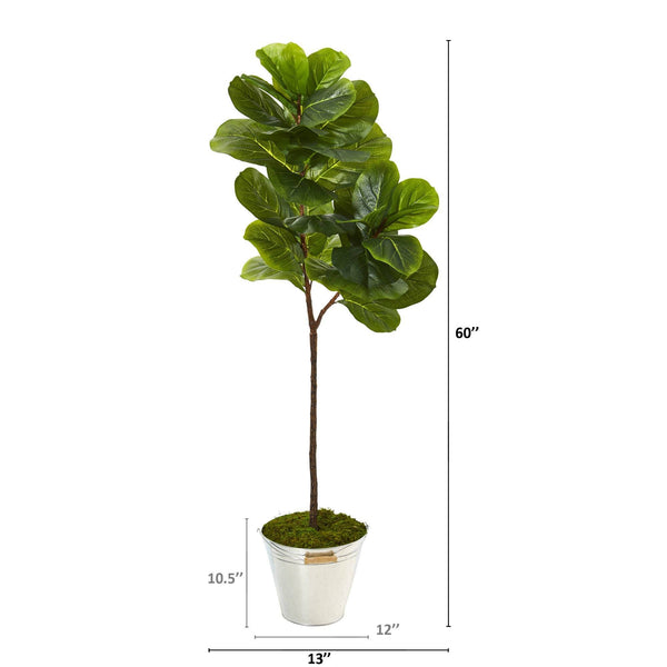 5’ Fiddle Leaf Artificial Tree in Tin Bucket