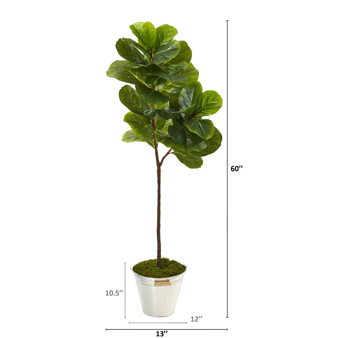 5’ Fiddle Leaf Artificial Tree in Tin Bucket | Nearly Natural