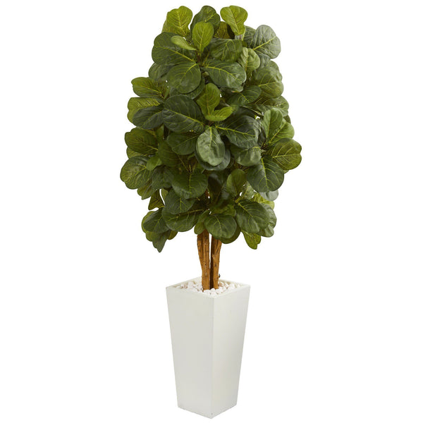 5’ Fiddle Leaf Artificial Tree in White Tower Planter