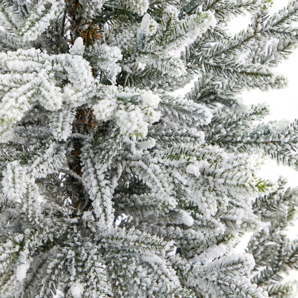 5’ Flocked Fraser Fir Artificial Christmas Tree with 300 Warm White Lights and 967 Bendable Branches in Gray Planter