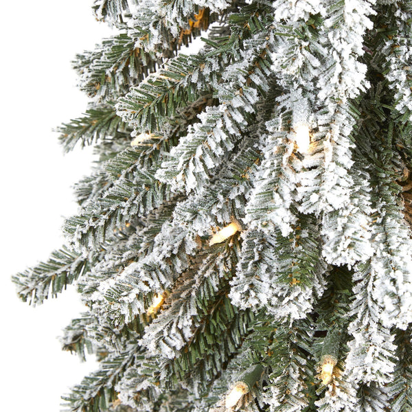 5’ Flocked Grand Alpine Artificial Christmas Tree with 200 Clear Lights and 469 Bendable Branches on Natural Trunk