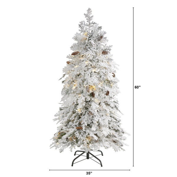 5' Flocked Montana Down Swept Spruce Artificial Christmas Tree with 100 Clear LED Lights