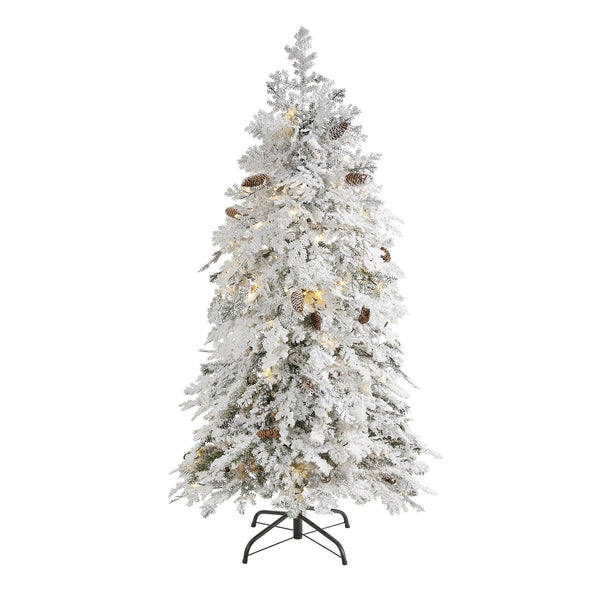 5' Flocked Montana Down Swept Spruce Artificial Christmas Tree with 100 Clear LED Lights
