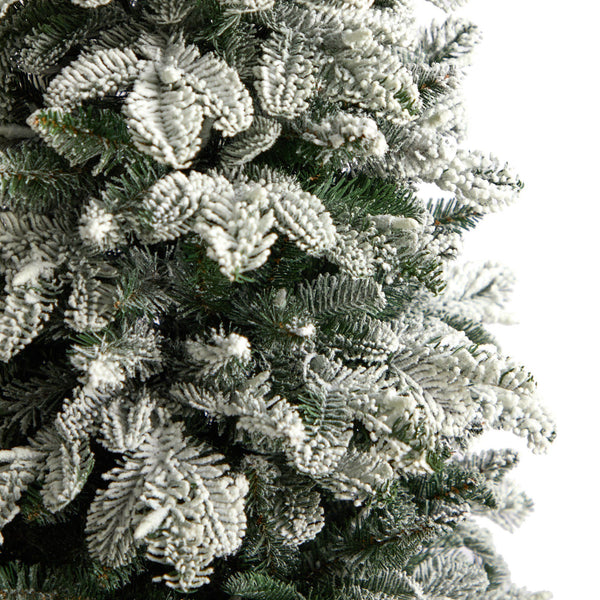5’ Flocked North Carolina Fir Christmas Tree with 350 Warm White Lights and 1247 Bendable Branches