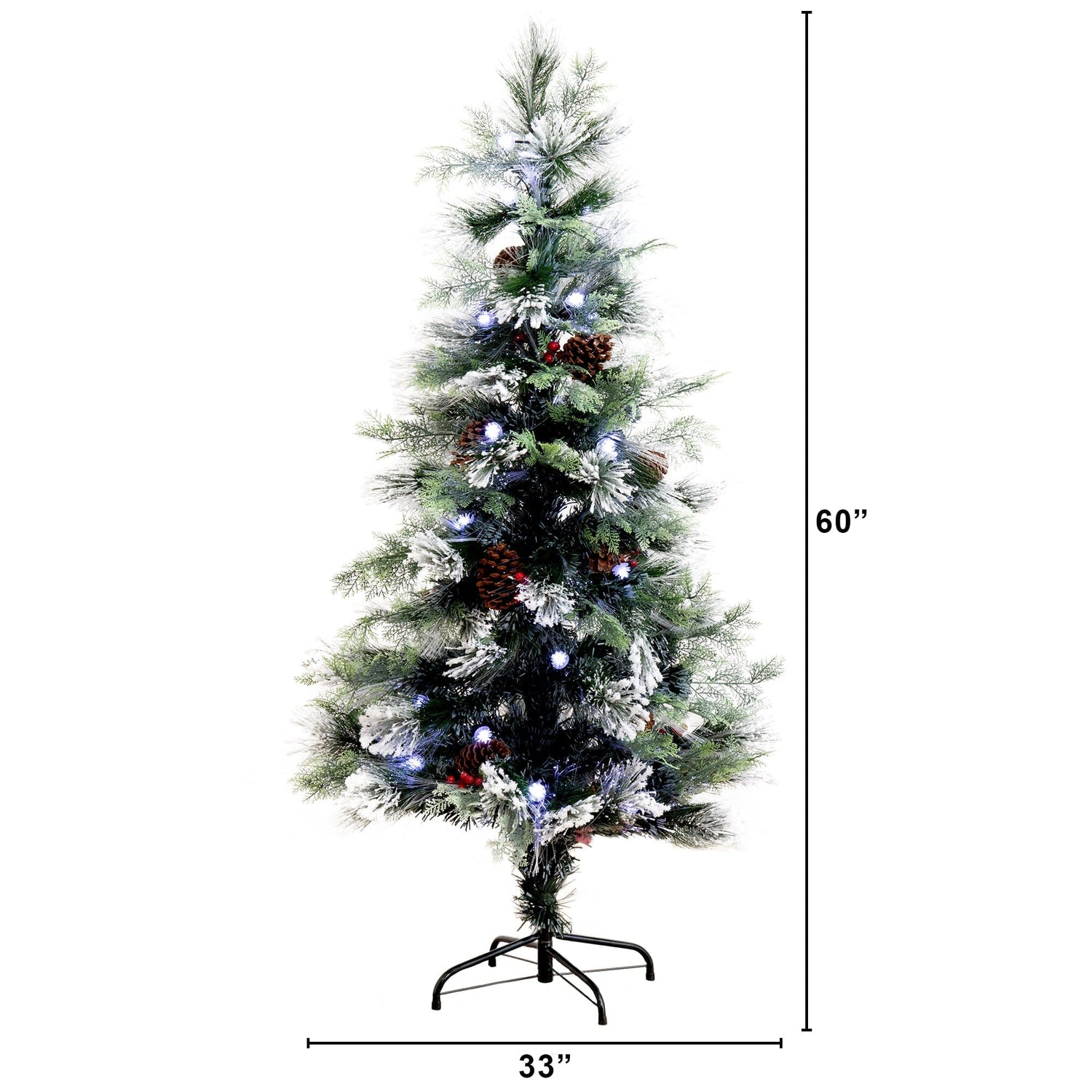 5' Flocked Pre-Lit Fiber Optic Artificial Pinecone & Berries Christmas Tree with 48 White LED Lights