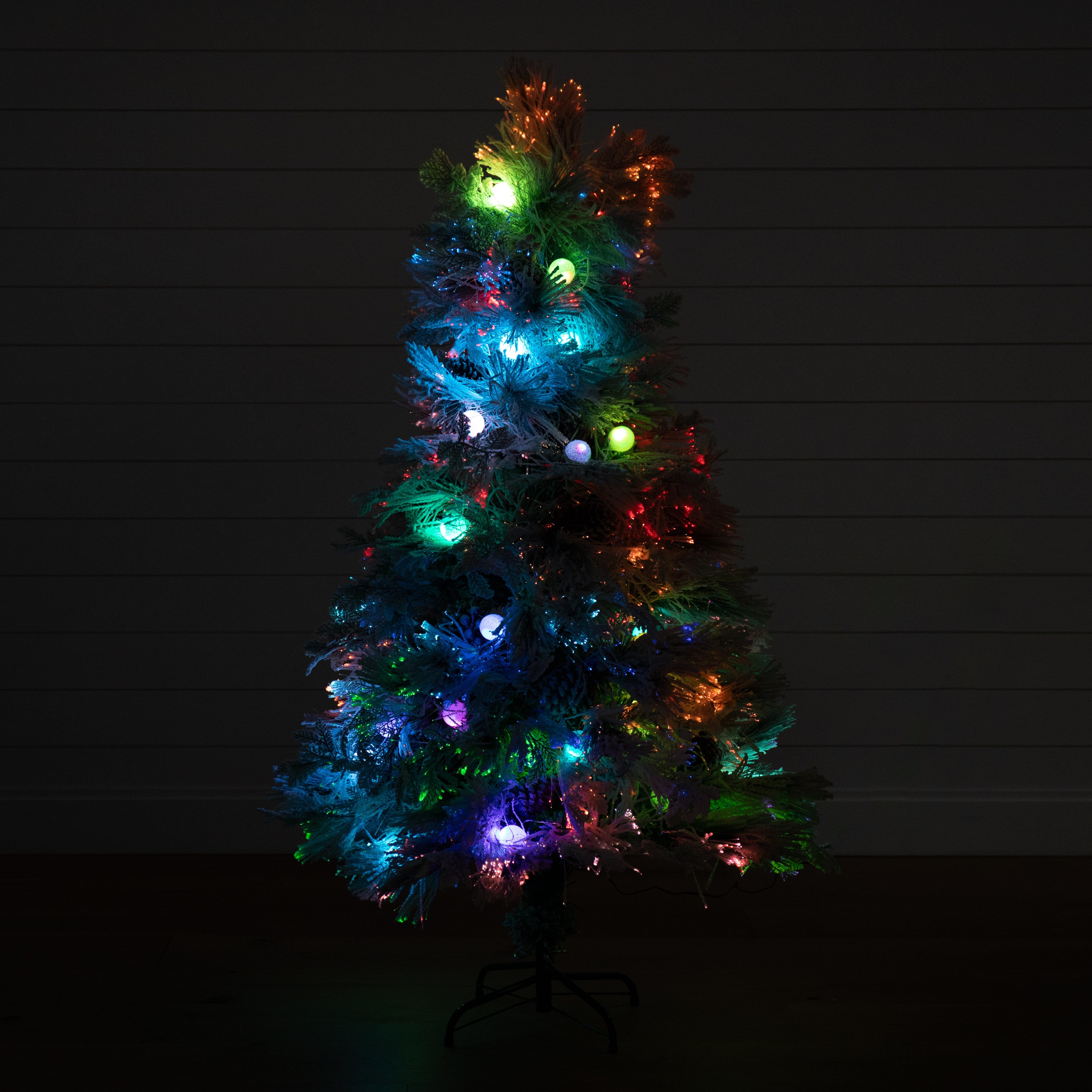 Nearly Natural 5ft. Flocked Pre Lit Fiber Optic Artificial Pinecone and Berries Christmas Tree with 50 Colorful Bubble Gum LED Lights