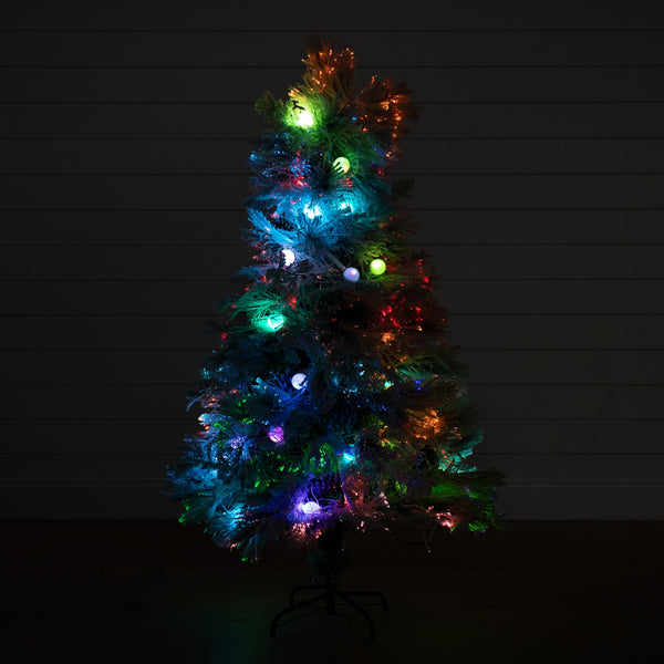 5' Flocked Pre-Lit Fiber Optic Artificial Pinecone Christmas Tree with 50 Colorful LED Lights