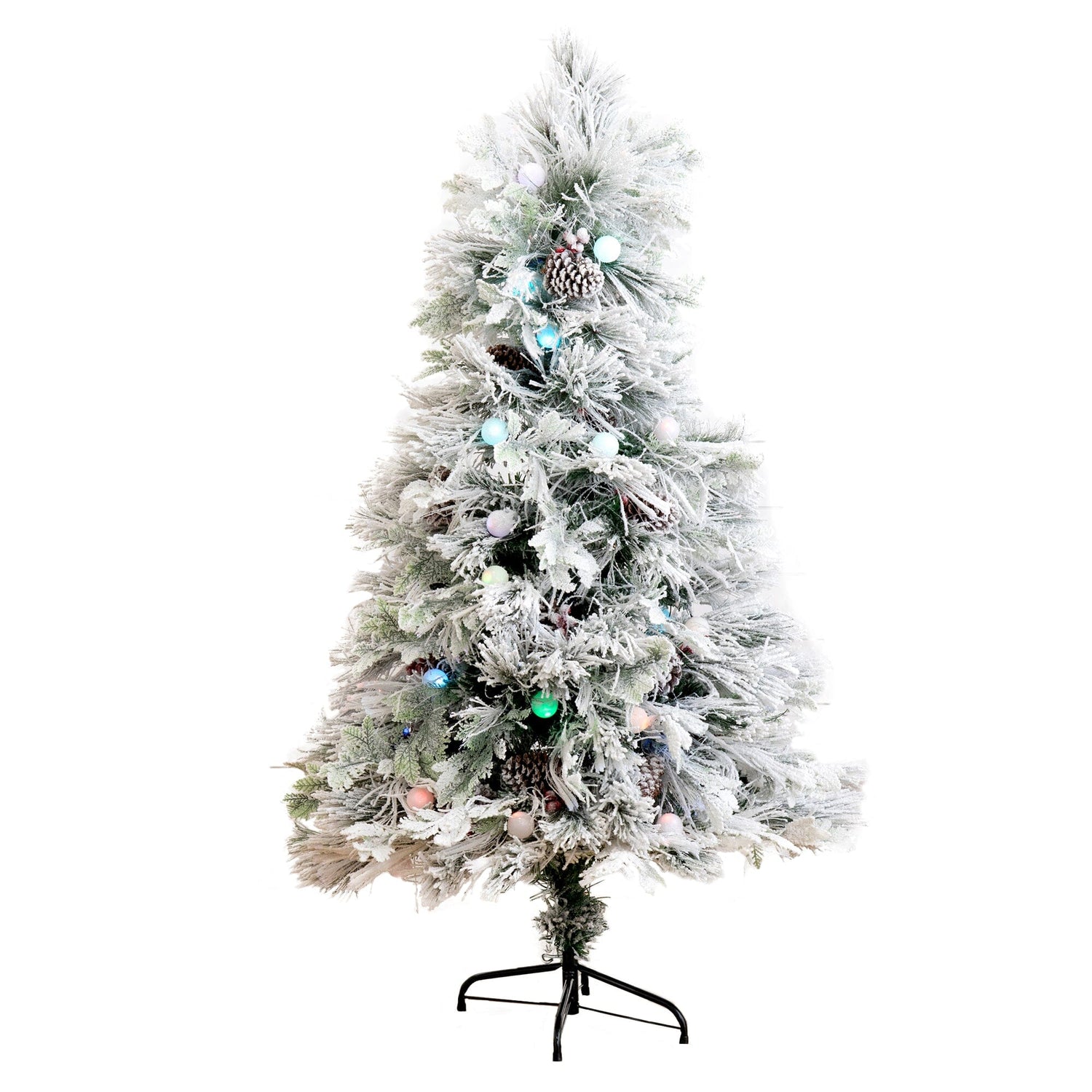 5' Flocked Pre-Lit Fiber Optic Artificial Pinecone Christmas Tree with 50 Colorful LED Lights