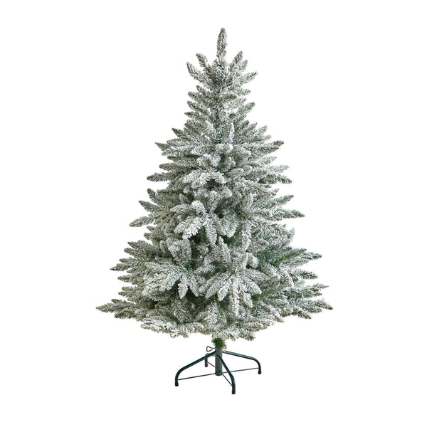 5’ Flocked West Virginia Spruce Christmas Tree with 200 Clear Lights and 604 Bendable Branches