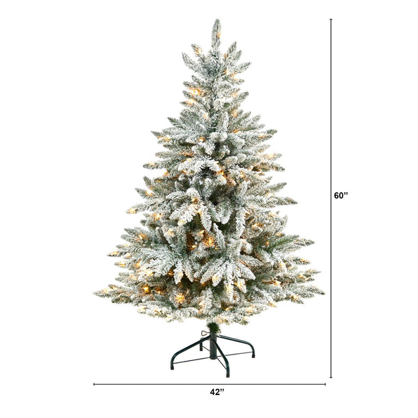 5’ Flocked West Virginia Spruce Christmas Tree with 200 Clear Lights and 604 Bendable Branches