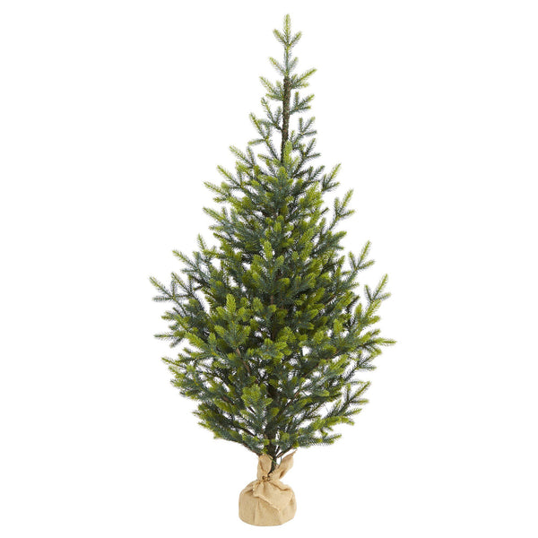 5’ Fraser Fir “Natural Look” Artificial Christmas Tree with 200 Clear LED Lights, a Burlap Base and 853 Bendable Branches