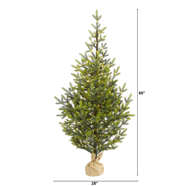 5’ Fraser Fir “Natural Look” Artificial Christmas Tree with 200 Clear LED Lights, a Burlap Base and 853 Bendable Branches