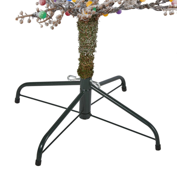 5' Frosted Berry Twig Artificial Christmas Tree with 200 Multicolored Gum Ball LED Lights and 386 Bendable Branches