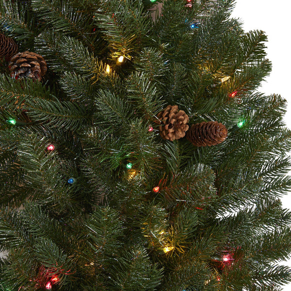 5’ Giant Flocked Artificial Christmas Wreath with 280 Multicolored Lights, Glitter and Pine Cones