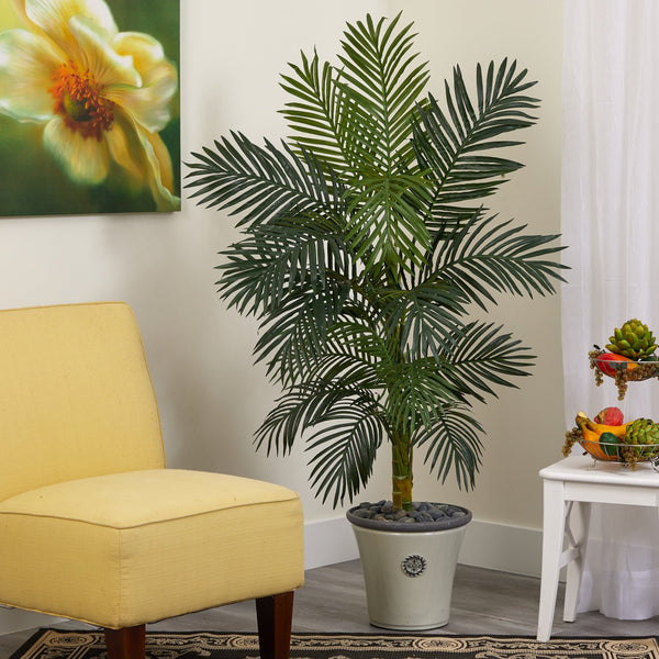 5’ Golden Cane Artificial Palm Tree in Decorative Planter