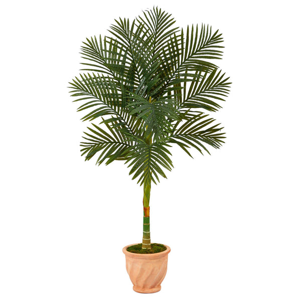 5’ Golden Cane Artificial Palm Tree in Terra-Cotta Planter