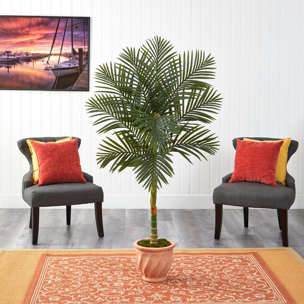 5’ Golden Cane Artificial Palm Tree in Terra-Cotta Planter