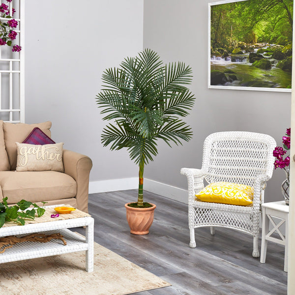 5’ Golden Cane Artificial Palm Tree in Terra-Cotta Planter
