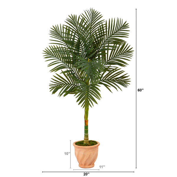 5’ Golden Cane Artificial Palm Tree in Terra-Cotta Planter