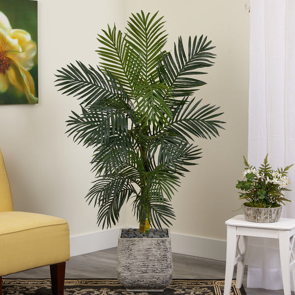 5’ Golden Cane Artificial Palm Tree in White Planter